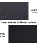 Close-up of Black ABS Plastic Sheet 12 x 16 x 2mm 6 Pack Flexible Like Plexiglass Moldable Like Acrylic with front textured and back smooth surface.