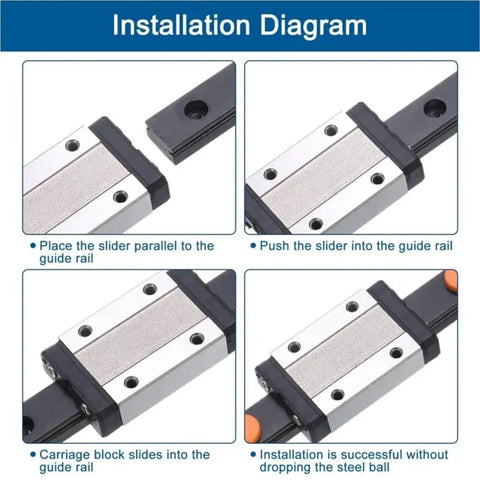 Top Tier Black MGN7 Miniature Linear Rail Guide With Smooth Slider 100 To 1000Mm Length installation diagram steps for precise assembly.