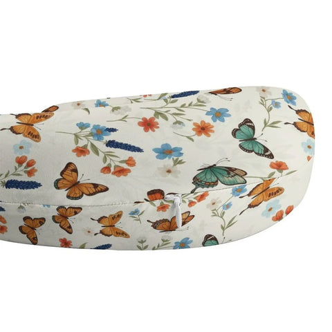 Cozy On The Go Neck Pillow For Women Multi Functional Travel Pillow For Sleeping And Napping Office And Home Comfort Soft Plush Polyester Colorful Butterfly Flowers Theme with zip detail