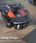 Folded Dope GPS Drone With 8K Dual Cameras on wooden surface, showcasing compact design and GPS feature logo