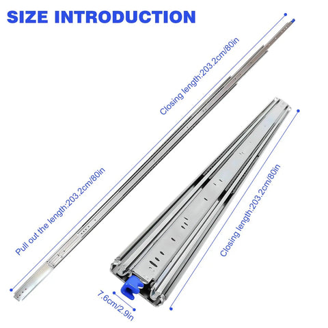Beefy Heavy Duty Drawer Slides With Rust Proof Side Mount, 80in drawer runners for RV, truck, mechanical cabinets, wear resistant.
