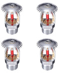 Four Pack Upright Fire Sprinkler Heads Featuring One Half Inch Npt Threading Top Shelf Chrome Copper Construction viewed from the front.