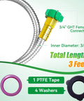 Heavy Duty 304 Stainless Steel Garden Hose 3ft Leakproof Flexible Leader Hose With Female To Female Connectors and PTFE tape