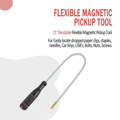21 Inch Bendable Magnetic Pickup Tool With Ultra Strong Neodymium Magnet Tip for Grabbing Nails, Screws, Bolts, and Nuts