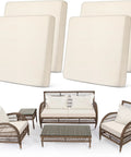Set Of 4 Stretch Cushion Covers For Patio Couch Cushions Elastic Slipcovers Fit Most Sofa Cushions And Seat Chairs Washable Beige Solid Color Pet Friendly Furniture Protector For Easy Cleaning And Everyday Use shown on wicker furniture set.