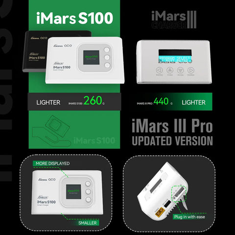 Imars S100 G Tech Series 100W LiPo Battery Charger With Smart Chip Auto Charge And Auto Stop When Full No Hassle Plug And Play White Finish Compatible With RC LiPo Packs