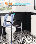 Raised Toilet Seat With Handles For Easy Lift, Standalone Toilet Safety Frame in a bathroom, elevated riser supports 330 lbs.