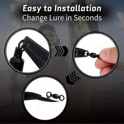 Ball Bearing Swivels With Split Rings And Quick Snap Fishing Clips For Faster Lure Changes, Durable High Strength Tackle Gear For Swapping Hooks, Lures, Or Spinner Blades close-up on lure clip