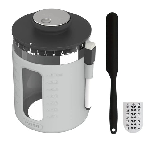 Sourdough Starter Jar Kit With 33 Oz Capacity Upgraded 2026 Design Thick Glass Base Airflow Lid Feeding Marker And Spatula Included, Grey