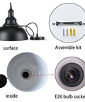 Dope Black Dome Industrial Farmhouse Pendant Lights Three Pack Hanging Ceiling Fixture components and assembly kit