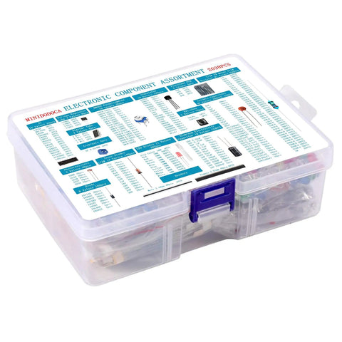 Clear case of All In One Electronic Component Kit With 2038 Pieces Including LEDs Diodes Resistors Capacitors ICs Transistors