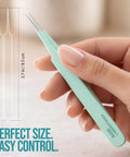 Ingrown Hair Tweezers Set 2 Pack With Curved And Pointed Tips For Precision Hair Removal, Stainless Steel With Protective Case, Great For Razor Bumps, Splinters, And Facial Hair. 3.7 in tweezers in hand