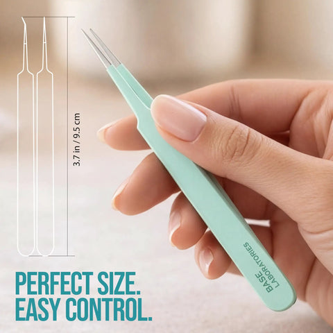 Ingrown Hair Tweezers Set 2 Pack With Curved And Pointed Tips For Precision Hair Removal, Stainless Steel With Protective Case, Great For Razor Bumps, Splinters, And Facial Hair. 3.7 in tweezers in hand