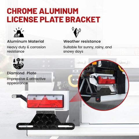 Heavy Duty Trailer License Plate Light Holder And Bracket Kit For RVs And ATVs Aluminum Mount Adjustable Position Metal License Plate Frame Easy Bolt On Install With Stainless Steel Screws on vehicle