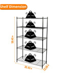 Five Tier Adjustable Metal Wire Shelving Unit With Leveling Feet Heavy Duty Pantry Organizer Rack For Kitchen Garage Laundry Office Black Built To Last And Able To Hold 350 Pounds Per Shelf, 35.43x13.39x59.45 in