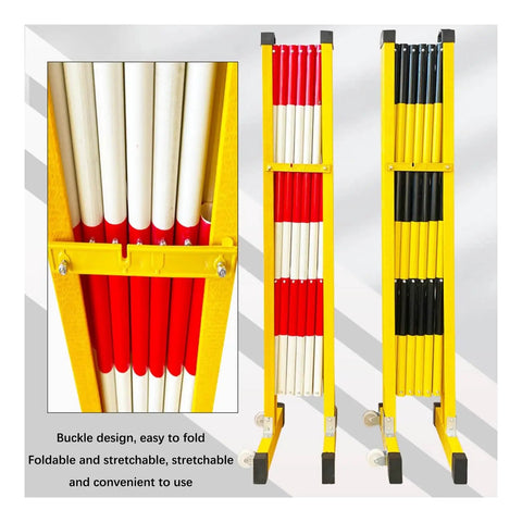 Bad Boy Hella Sturdy Expandable Safety Fence Gate Heavy Duty Traffic Control Portable Scissor Barricade with red and white poles.