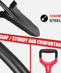 Drain Spade Garden Shovel With Root Saw And Ergonomic Oval Steel Handle showcasing blade and handle design