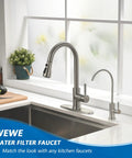 Slick Brushed Nickel Reverse Osmosis Drinking Faucet For Kitchen Or Bar Sink with modern design and dual handle features.