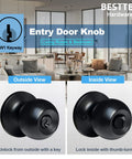 Keyed Entry Door Knob Set Heavy Duty Matte Black All Metal Lock Easy DIY Install Brass Mechanism 250000 Cycle Durability