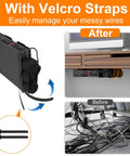 Hella Secure Vesa And Under Desk Wall Mount Bracket For Small Form Factor Tiny Desktop Towers Featuring Adjustable Heavy Duty Hardware To Keep Your Workspace Clean And Dope, showing wire management with Velcro straps after installation.
