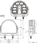 Technical diagram of Two Pack Forklift Safety Light Arc LED Warning Light dimensions and mounting specifics.