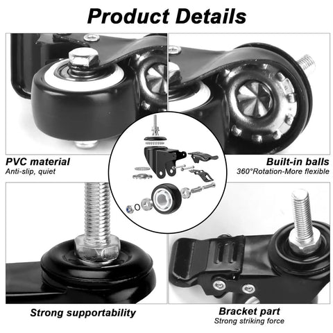 Heavy Duty Silent Polyurethane Swivel Caster Wheels With Threaded Stem And Dual Locking Brakes showing detailed components and materials