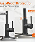Comparison showing Matte Black Pull-Down Kitchen Faucet With Dual Function Spray Head RB1031 against a non-brand model.