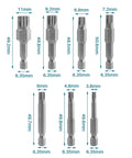 Top Notch 7 Piece Triple Square Spline Bit Set With 1/4 Inch Hex Shank And 12 Point Magnetic Torx Head for precise size measurements.