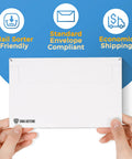 Premium 110 Pack Card Shipping Envelopes 7 By 4.35 Inches Self Adhesive Mailers for Trading Cards held showing mail sorter compliance