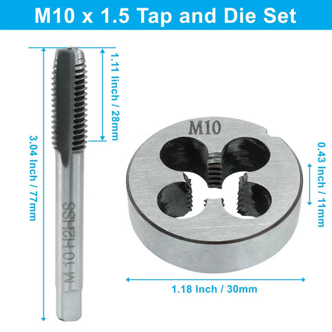 M10 X 1.5 Metric Tap And Die Set For HSS Machine Threads, Right Hand Thread Tool Kit For Precise, Pro Grade Threading