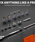55 Piece Three Eighths Inch Drive Master Impact Socket Set With Shallow And Deep Sockets SAE And Metric Premium CR-V Steel