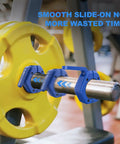 2 Inch Barbell Clamps Pair With No Slip TPR Lining Quick Release Barbell Clips Installed on Weightlifting Bar in Gym