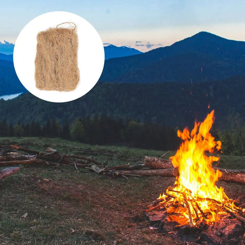 Image showing Six Pack Natural Jute Fire Starters For Quick Ignition Outdoor Camping Survival Tool For Easy Fires Campfire Starter in use