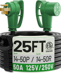 Adventure Ready Outdoor NEMA 14 50P To 14 50R 50 Amp Electric Vehicle Charging Extension Cord, 25FT, heavy duty weather cable.
