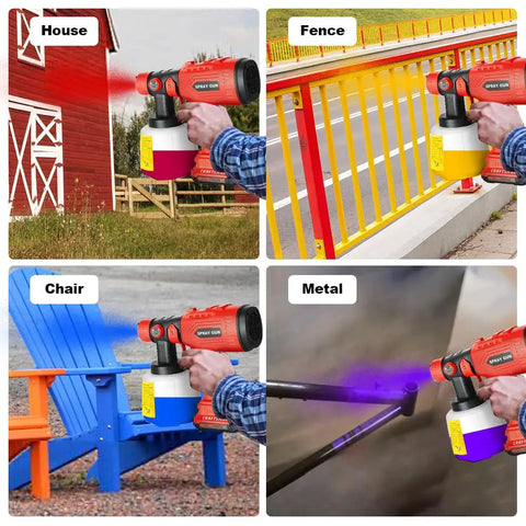 Heavy Duty HVLP Electric Paint Sprayer Cranks Out Dang Smooth Durable Coatings For Deck Repair Wall Touch Ups And Furniture Restoration With Zero Hassle Super Quick Setup used on house, fence, chair, and metal.