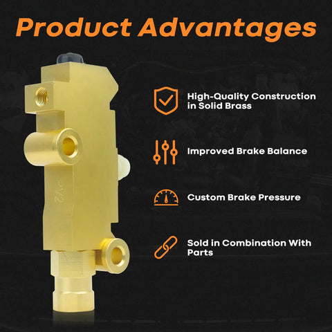 Brass Brake Proportioning Valve For Front Disc Rear Drum Setup Fits Classic Chevy Buick Trucks With Dual Reservoir Tanks, showcasing high-quality brass construction.