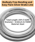 Heavy Duty 3/16 Inch Stainless Steel Brake Line Kit, 25 Foot Tubing Roll with 16 Fittings for Hydraulic Brake Systems