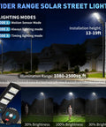 Ridiculously Bright Solar Street Light With 150000 Lumens, 180 LEDs, installation height 13-19ft at night