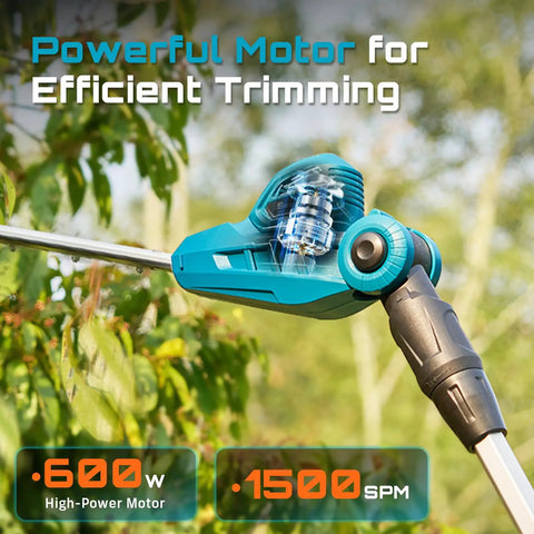 Cordless Pole Hedge Trimmer With 16 Inch Dual Action Blade Detachable Telescoping Pole And Dual 4 Ah Batteries cutting branches