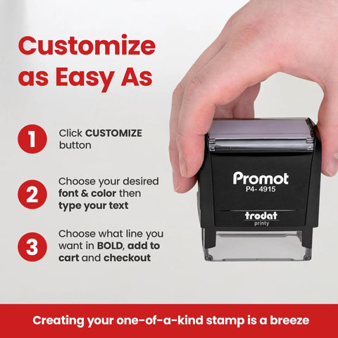Self Inking Personalized Stamp With Up To Five Lines Of Custom Text For Addresses Names Or Office Use No Fuss Ink Cartridge Change Large Rubber Stamp For Business Customizable With Font And Color Options in hand