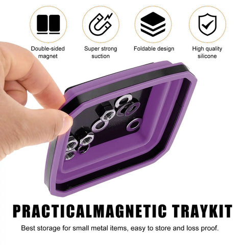 Collapsible Magnetic Parts Tray 4.5 Inch Square Silicone Tool Tray With Double Sided Magnetic Base For Screws Nuts Bolts Pins