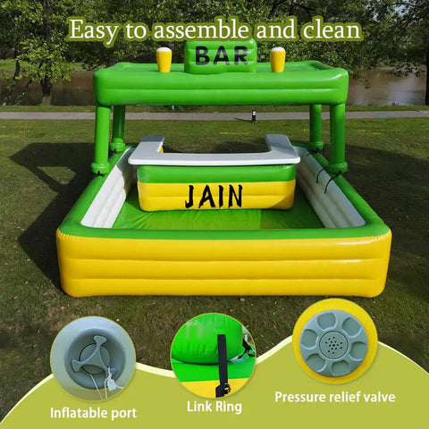 Inflatable PVC Pool Bar For Outdoor Water Parties With Illuminated Bar Sign Waterproof And Durable Poolside Entertainment Station Portable Backyard Beverage Bar For Summer Parties Green Epic