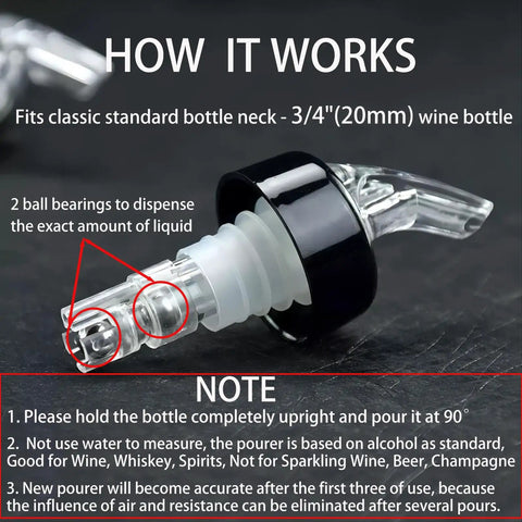 3 Pack Measured Pour Spouts For Alcohol, Shot Pourers For Cocktails And Liquor, Dispenser Bar Bartending Tool, Precise 1.5 Oz 45 Ml Pour, Perfect For Home Bar Or Pro Grade Commercial Use, plastic pour spout with 2 ball bearings