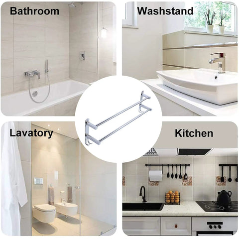 Freely Retractable Stainless Steel 304 Towel Rack Two Layer 20 To 30 Inch featured in bathroom, kitchen, and lavatory