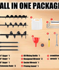 Beast Of A 52cc Gas Powered Post Hole Digger Earth Auger With 4 Inch 6 Inch 8 Inch Bits And Three 10 Inch Extension Rods kit contents
