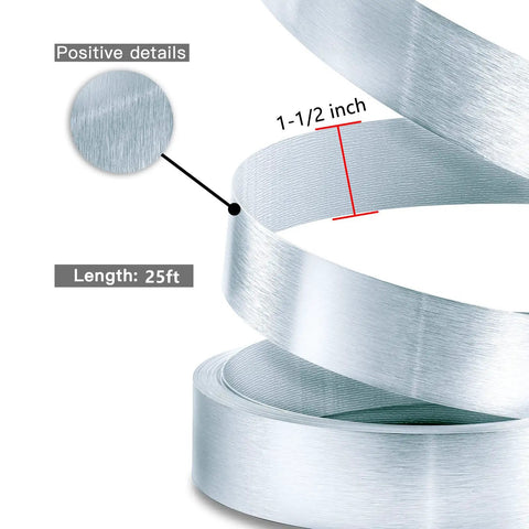 Brushed Aluminum Edge Banding One And A Half Inch Wide By Twenty Five Foot Long Flexible Non Glued PVC Veneer Trim for DIY