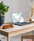 Two Pack Blank Wood Name Plates For Desk In Walnut Finish, DIY Customizable Name Plaques 8x2x2 Inches on office desk.
