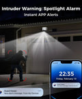 Intruder in driveway highlighted by 4K PoE PTZ Security Camera System With Auto Human Tracking spotlight and phone alert app