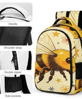 Dope Starry Floral Patriot Bee Print Backpack For Unisex Use with handle, shoulder strap, double zipper, side pockets