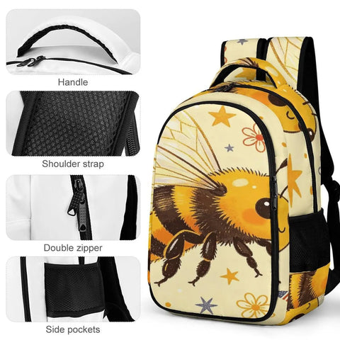 Dope Starry Floral Patriot Bee Print Backpack For Unisex Use with handle, shoulder strap, double zipper, side pockets